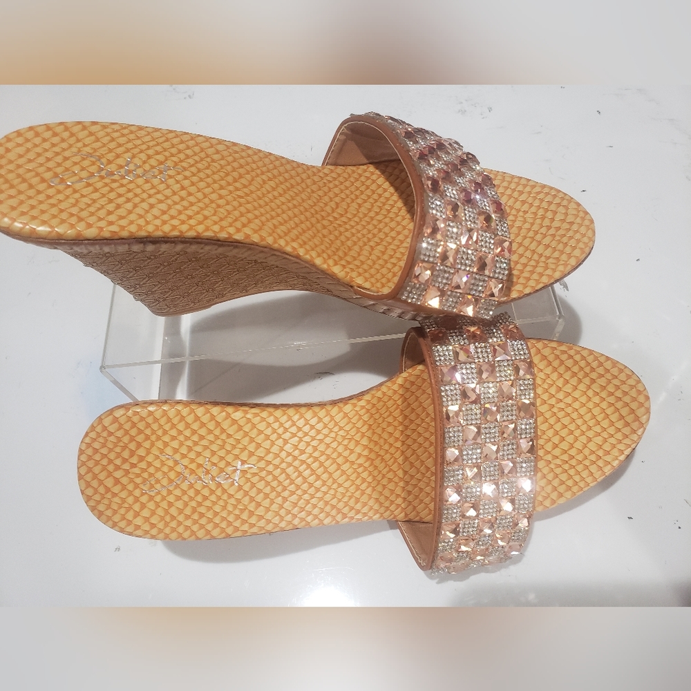 Rninestone slip on platform Wedges Backless slide  sandels size 7